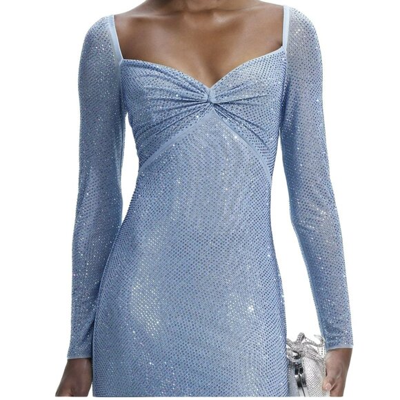 Self Portrait $870 Blue Iridescent Rhinestone Maxi Dress Formal Gown Size 4 NWT - Picture 2 of 10